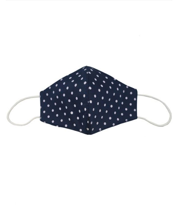 Approved and Tested Reusable Hygienic Face Masks. Navy Blue background with White Polka Dots